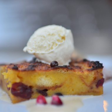 A delicious bread pudding by Peloton Culinary